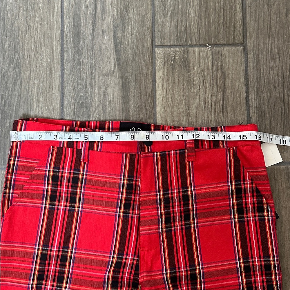 Chic Red Plaid Women's Straight Leg Pants - Picture 3 of 9